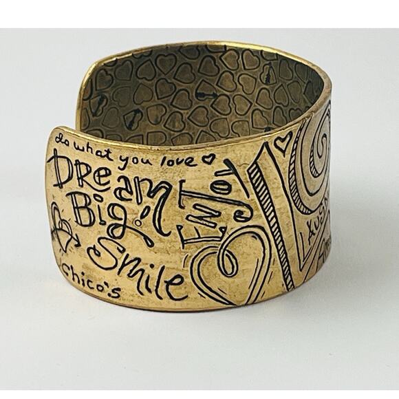 CHICO's Love Cuff Bracelet Notebook Doodle Cursive Text Scribble Jewelry Gold To - Picture 4 of 14